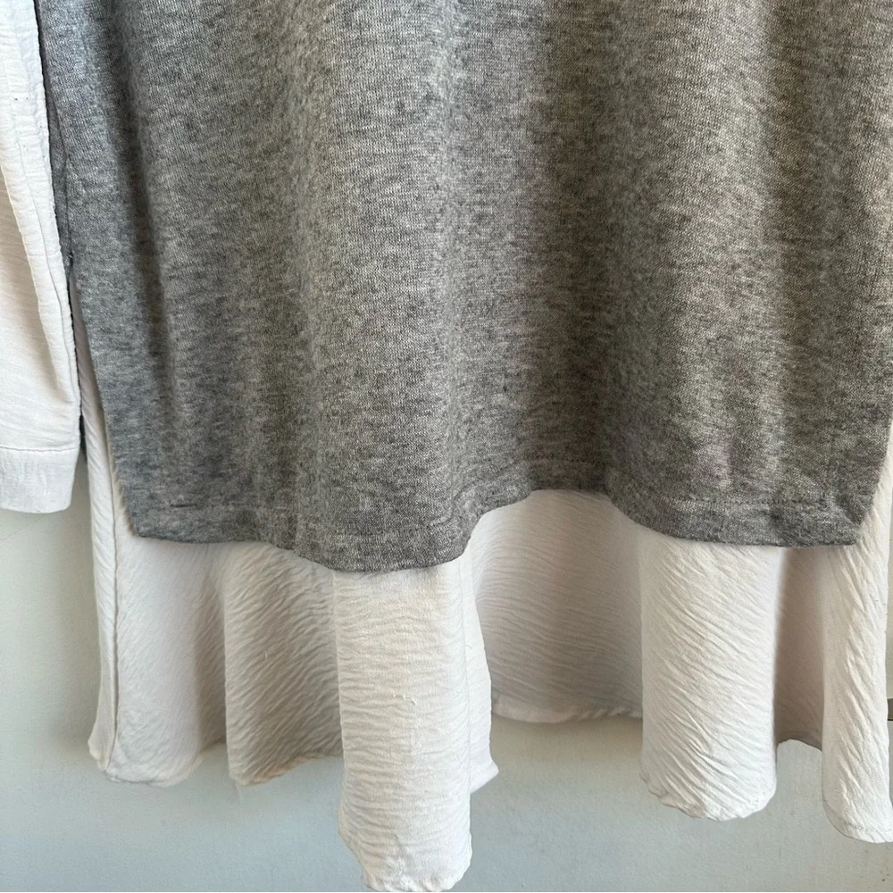 DKNY Colorblocked Gray and White Long Sleeve V-Neck Sweater Dress Size L - Picture 4 of 8